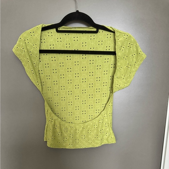 NWOT Green Y2K Solid Eyelet Embroidery Backless Crop top bikini cover up - Picture 4 of 5